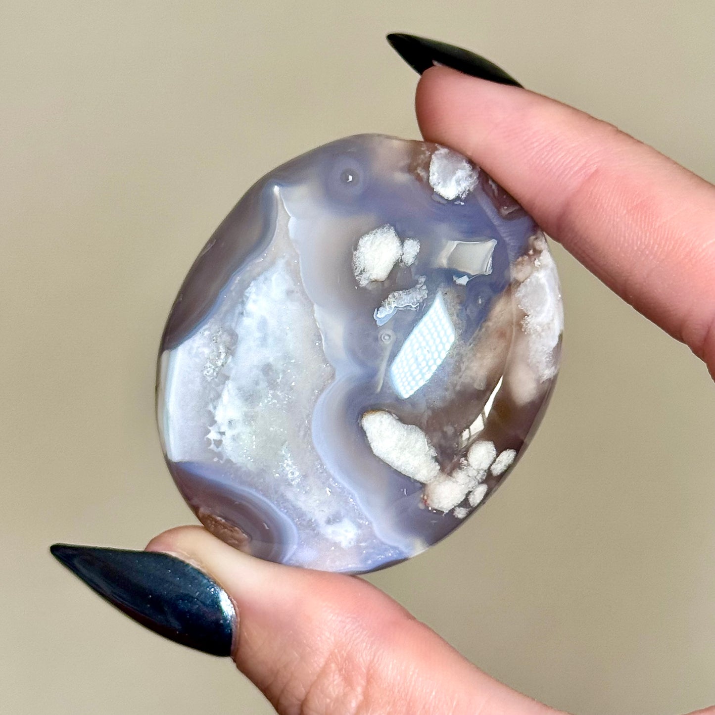 Black Flower Agate Palm Stones - You Choose