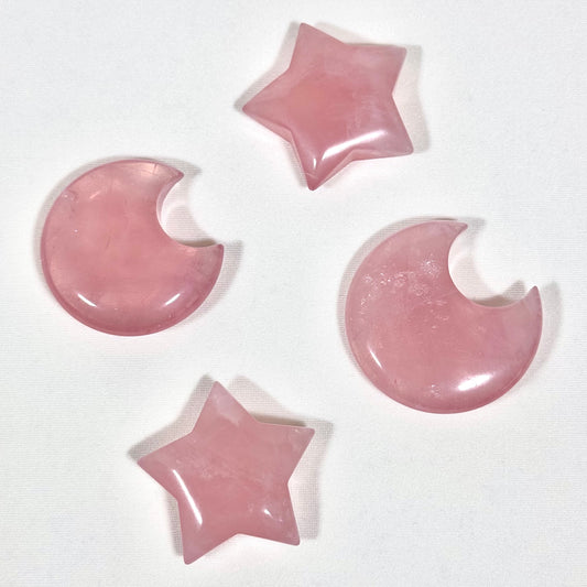Rose Quartz Moon & Star Carvings