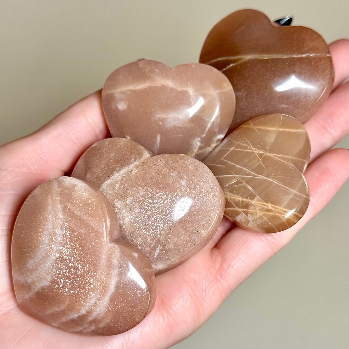 Peach Moonstone Hearts - You Choose