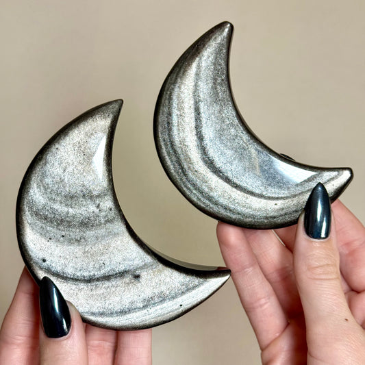 Silver Obsidian Moon Carvings - You Choose