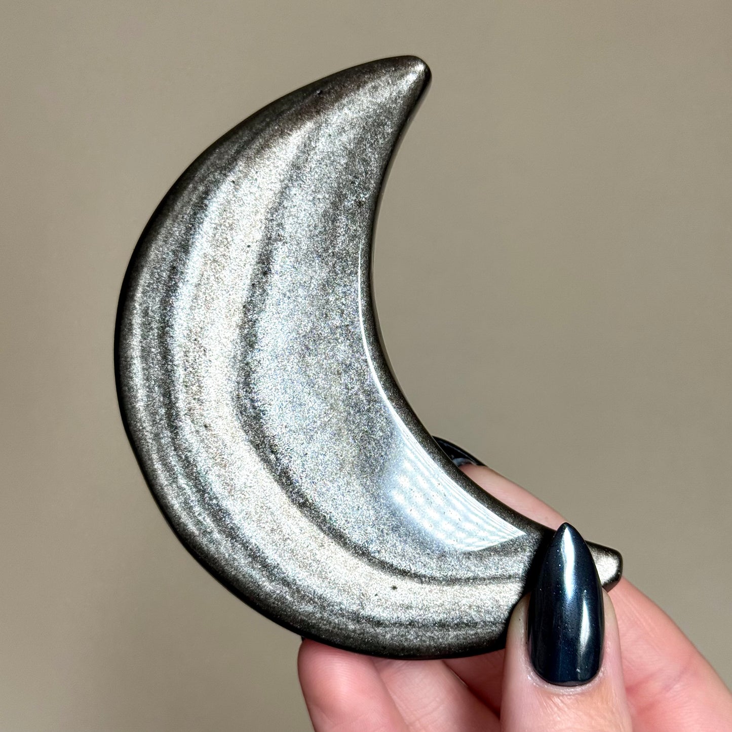 Silver Obsidian Moon Carvings - You Choose