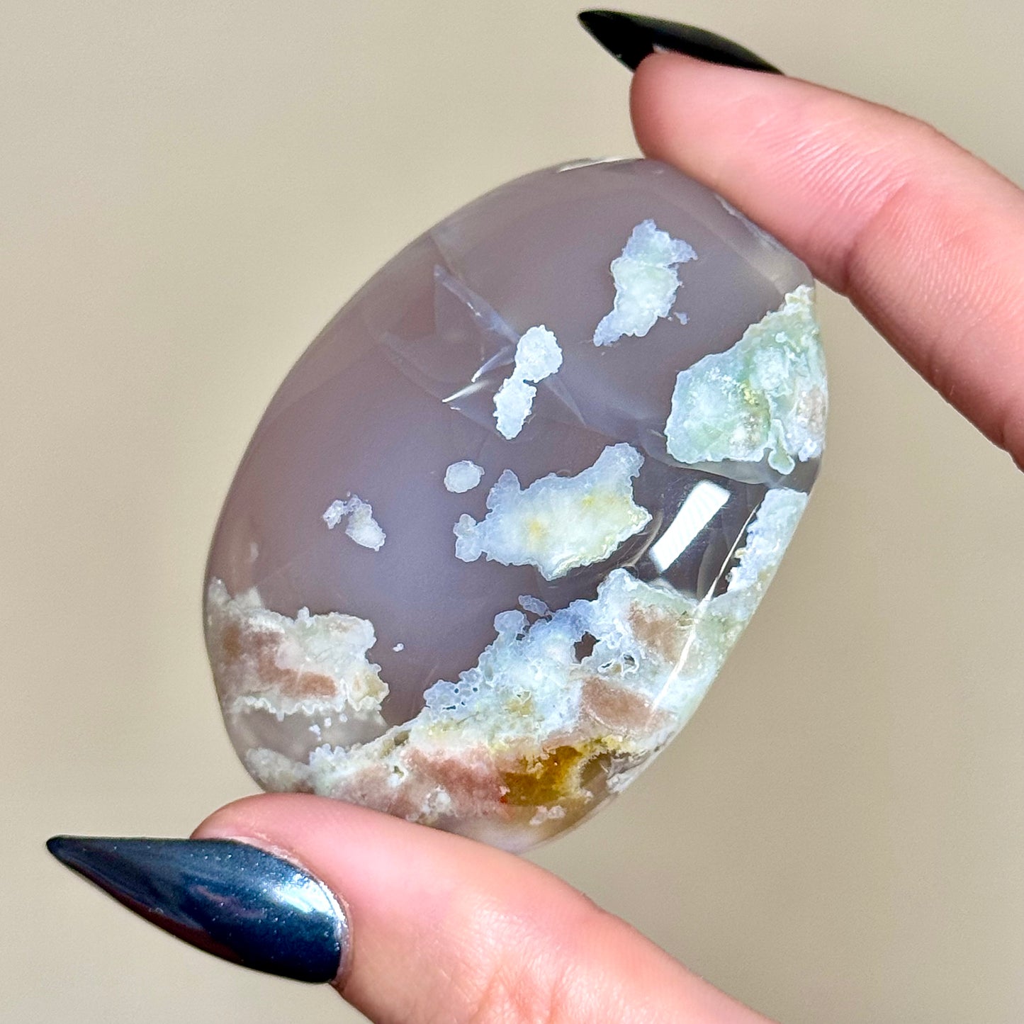 Black Flower Agate Palm Stones - You Choose