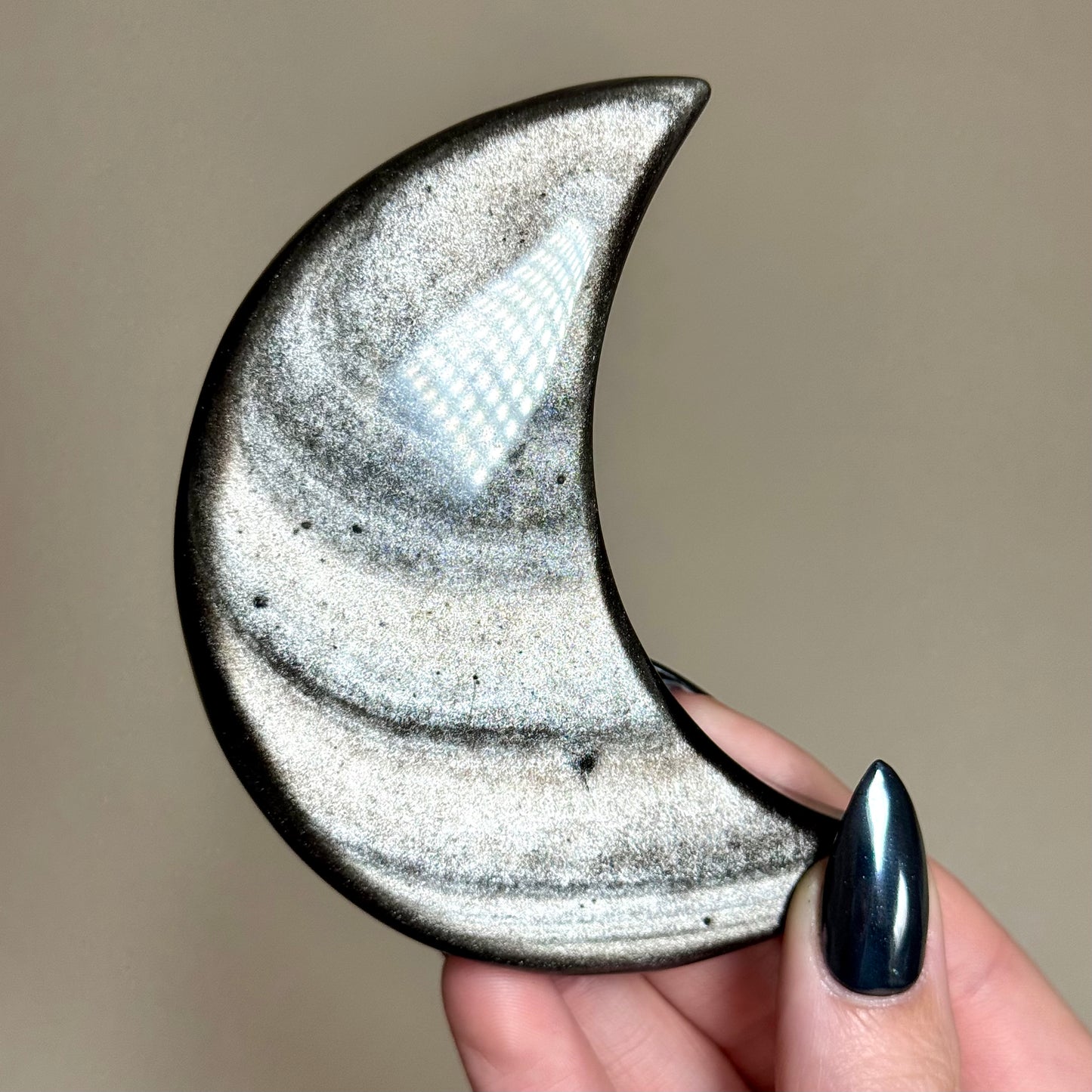 Silver Obsidian Moon Carvings - You Choose
