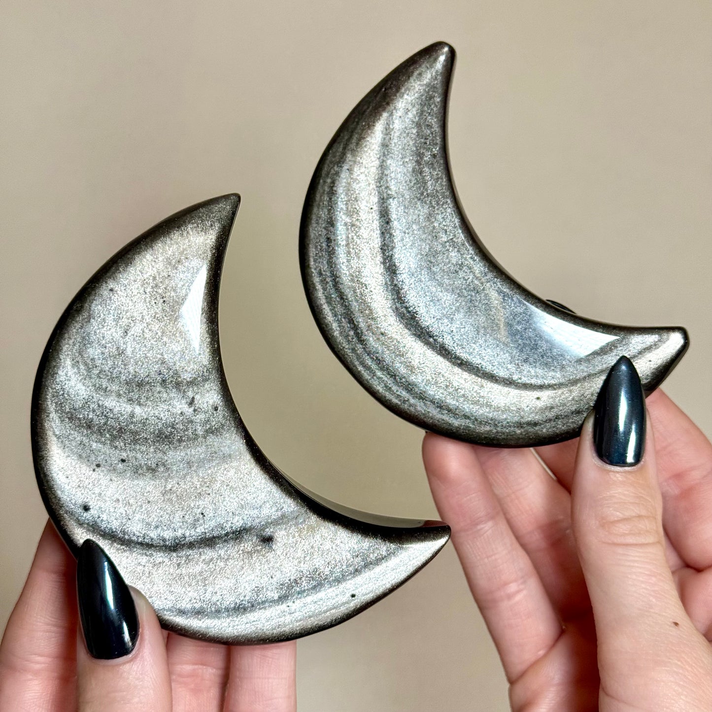 Silver Obsidian Moon Carvings - You Choose