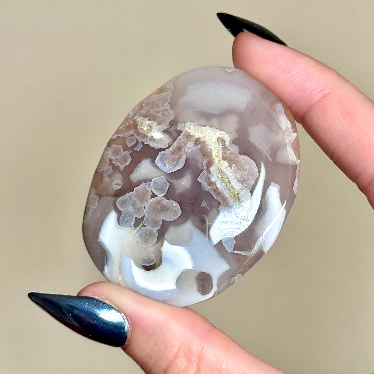 Black Flower Agate Palm Stones - You Choose