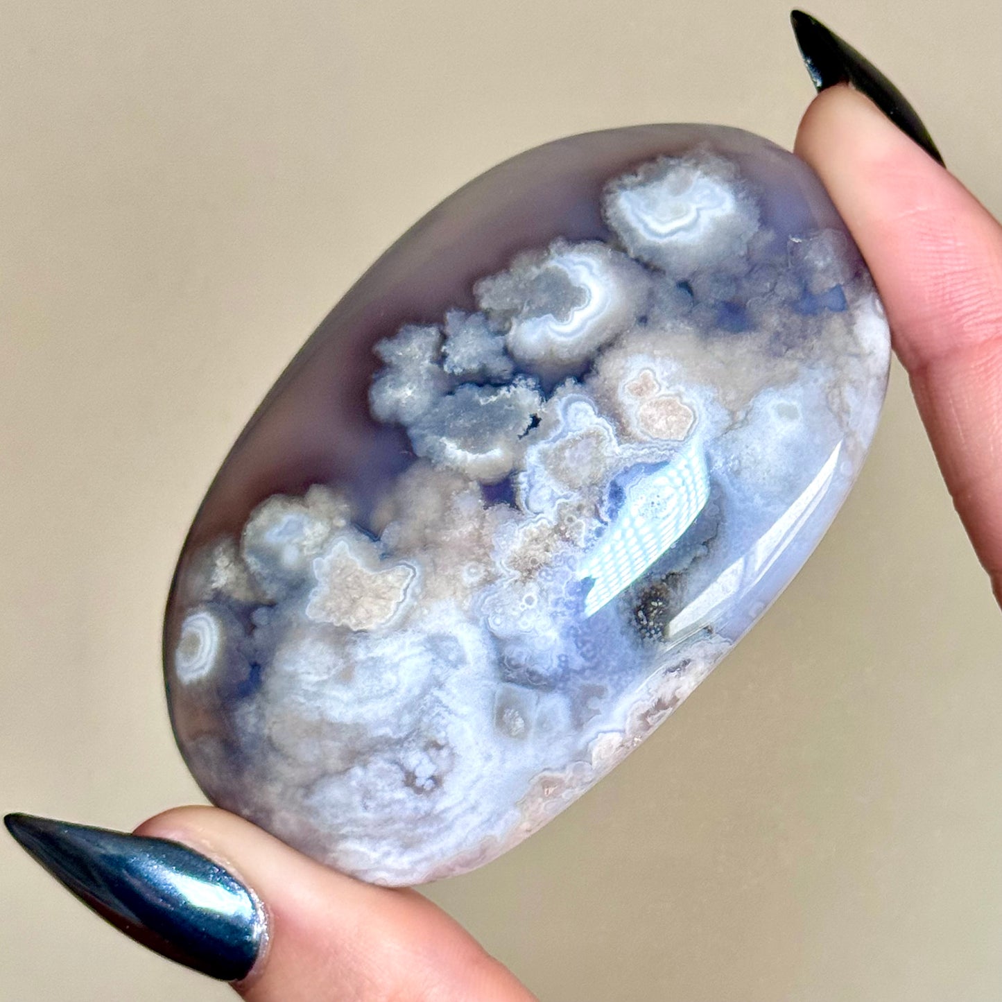 Black Flower Agate Palm Stones - You Choose