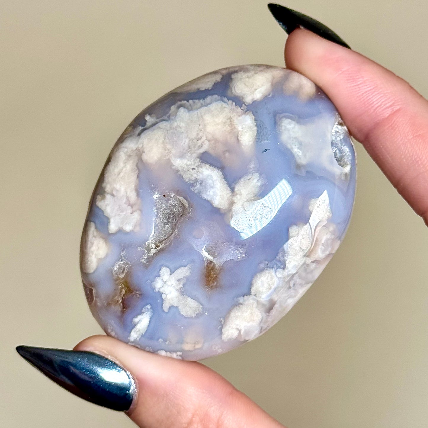 Black Flower Agate Palm Stones - You Choose