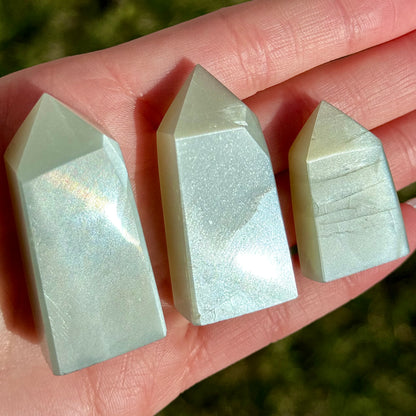 Mini Silky Green Moonstone Towers - You Choose