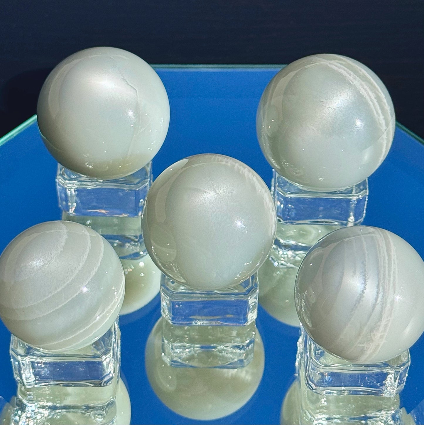 Silky Green Moonstone Spheres - You Choose