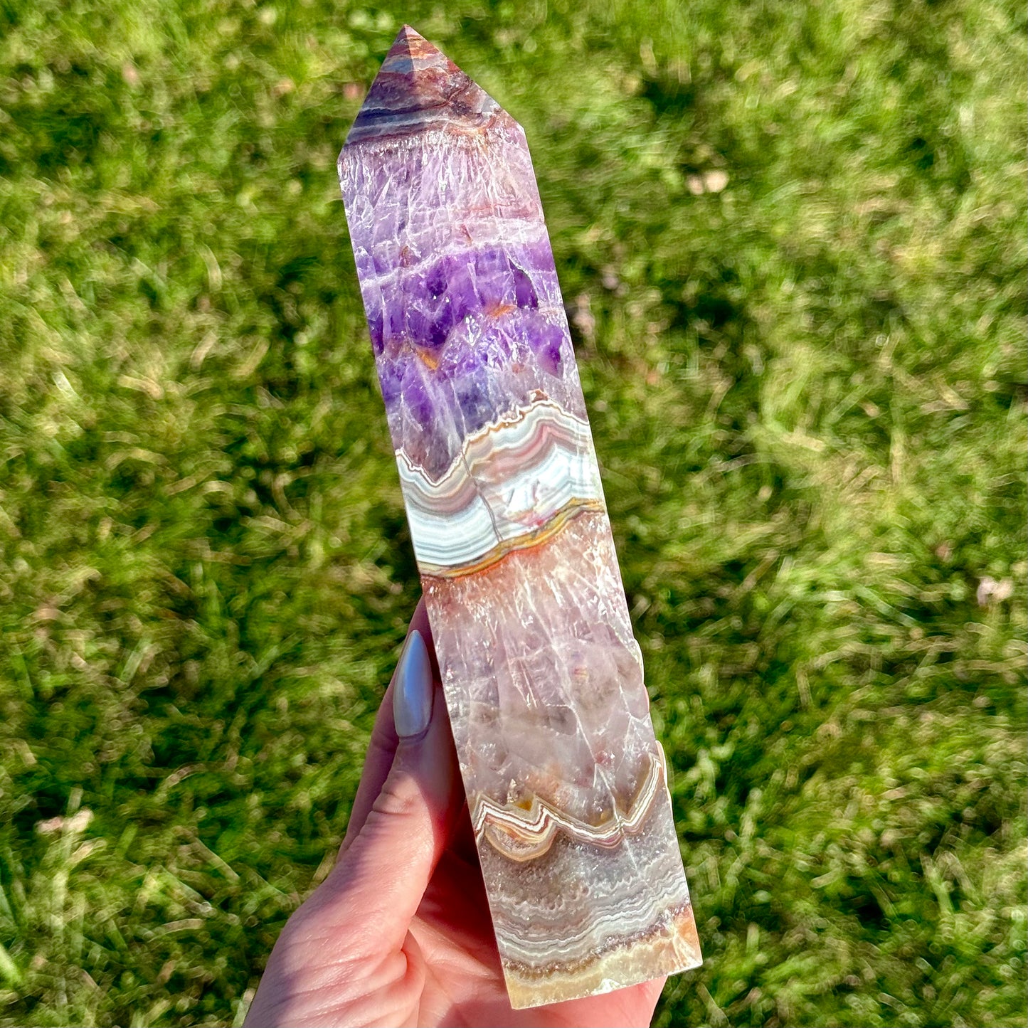 Large Amethyst with Mexican Agate Tower