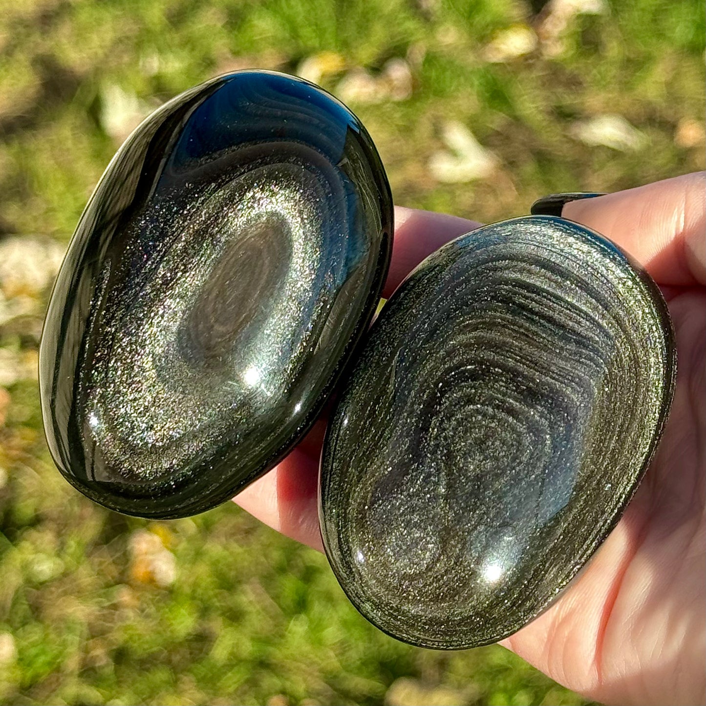 Silver Obsidian Palm Stones - You Choose