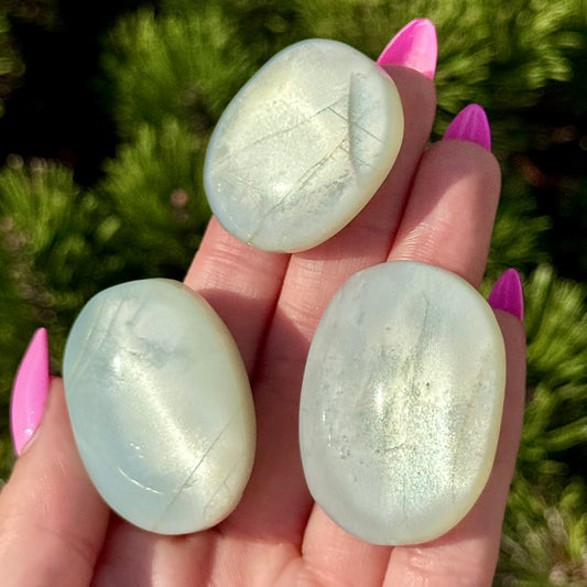 Silky Green Moonstone Palm Stones