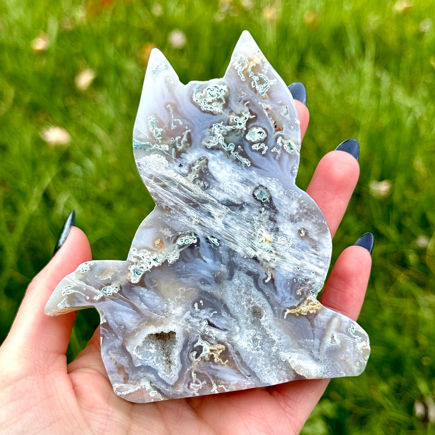 Moss Agate Cat Carving