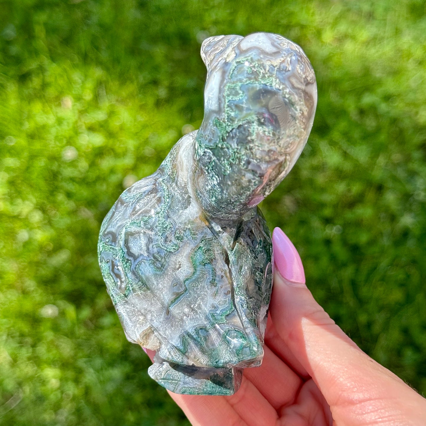 Large Moss Agate Swan Carving