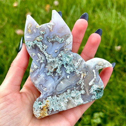 Moss Agate Cat Carving