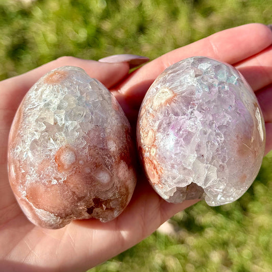 Pink Flower Agate Druzy Eggs - You Choose