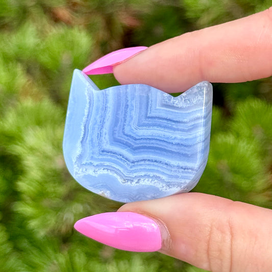 Blue Lace Agate Cat Carving