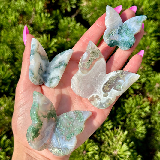 Moss Agate 3D Butterfly Carvings - You Choose