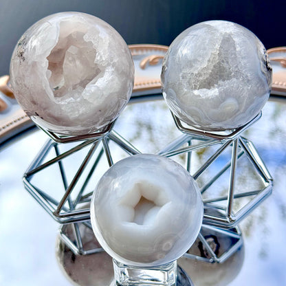 White Druzy Agate Spheres - You Choose