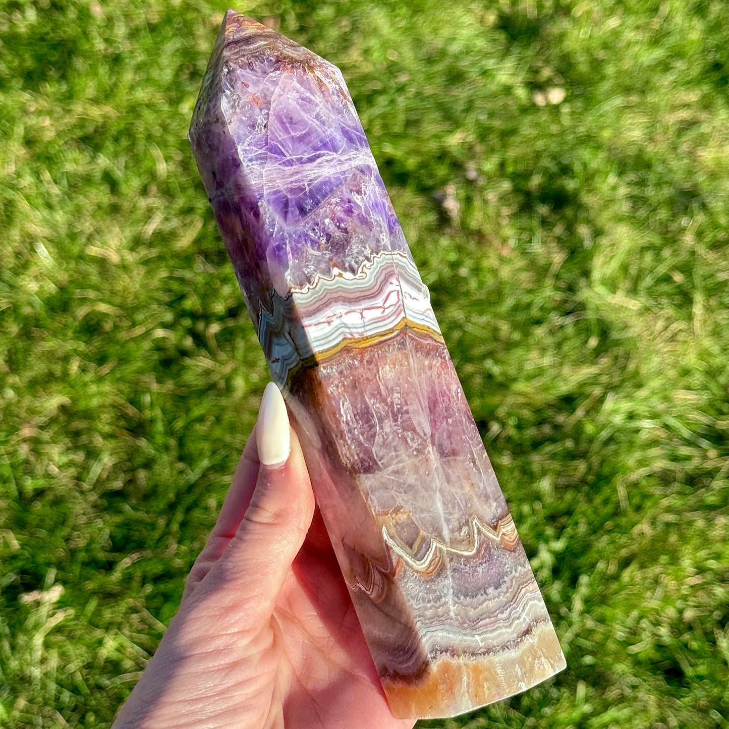 Large Amethyst with Mexican Agate Tower