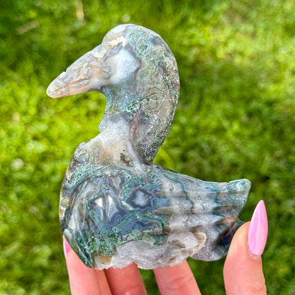 Large Moss Agate Swan Carving