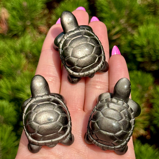 Silver Obsidian Turtle Carvings
