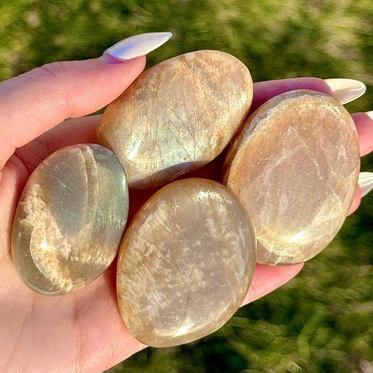 Peach Moonstone Palm Stones