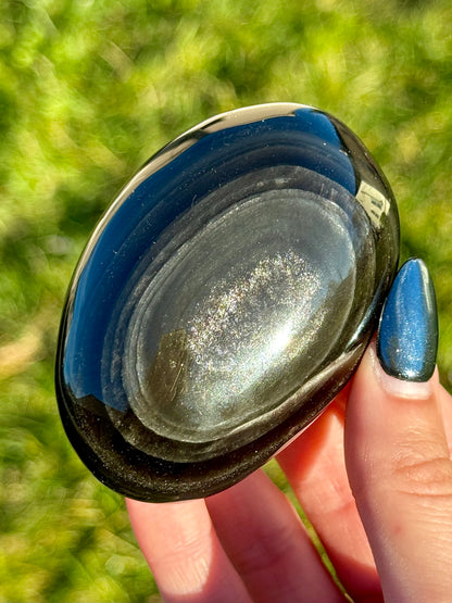 Silver Obsidian Palm Stones - You Choose