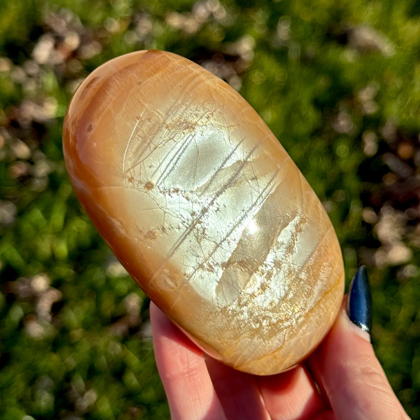 Large Peach Moonstone Palm Stone